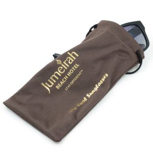 Promotion Microfiber Fabric Gold Stamping Drawstring Glasses Pouch Bag with Gold Logo