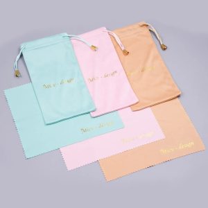 Custom logo glasses pouch luxury soft sunglasses packaging pouch eyeglasses bag with microfiber clean cloth