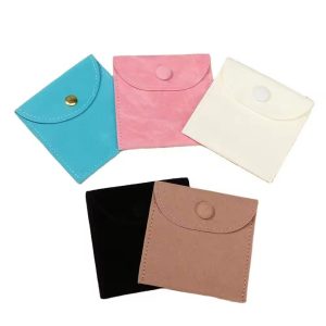 Custom Logo microfiber leather envelope Jewelry Bag snap button Necklace jewel packaging Pouch Gift Bag