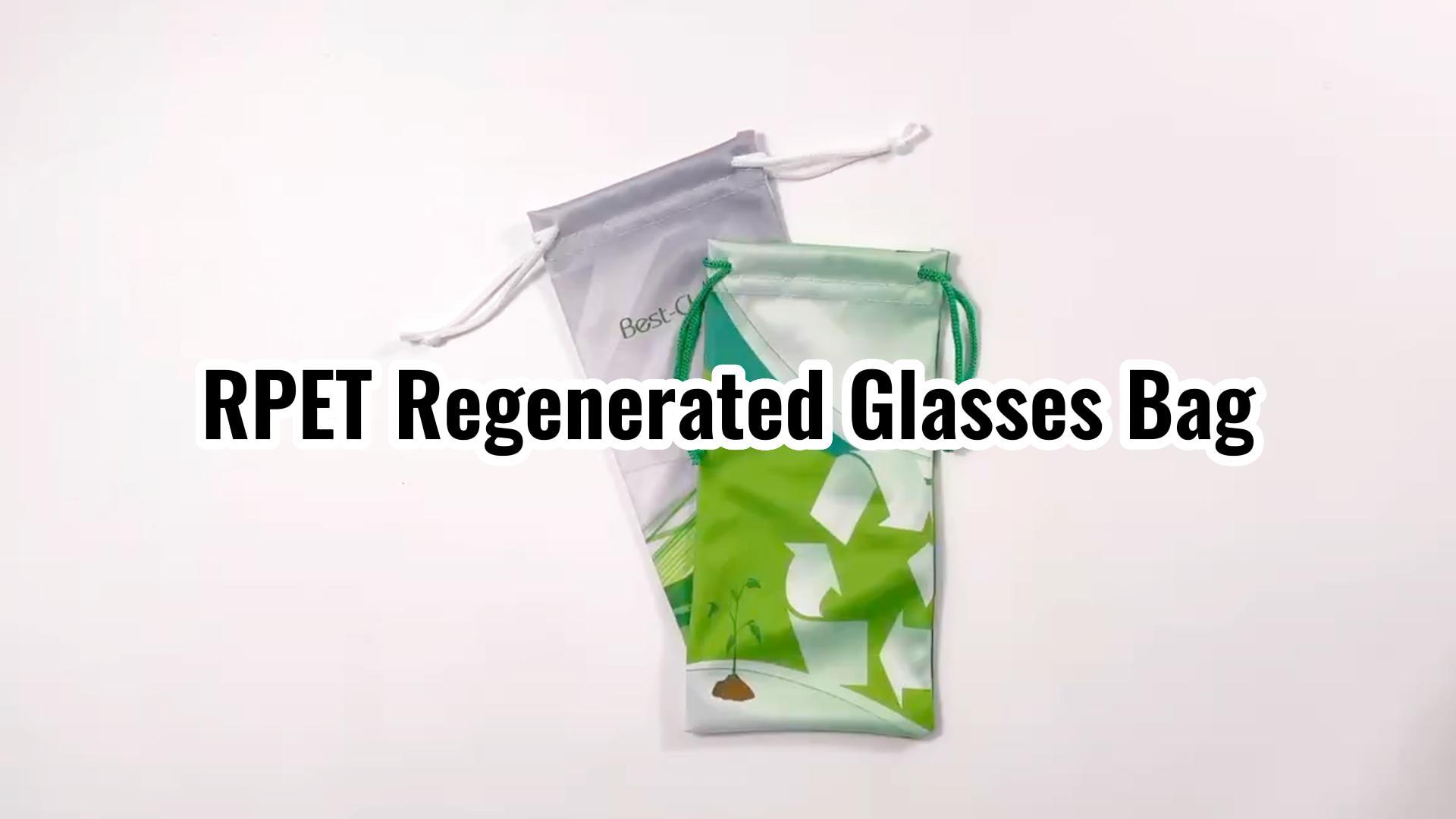 RPET Regenerated Glasses Bag - Recycled Microfiber Eyewear Pouch with Green Recycle Design, Eco-Friendly Drawstring Eyewear Case for Wholesale