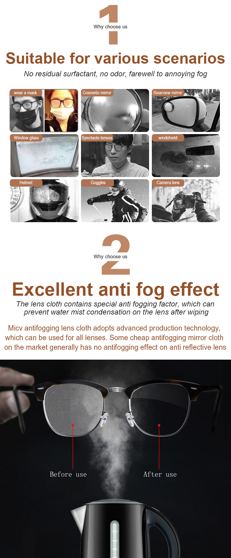 Anti Fog Spectacle Cleaning Cloth, Reusable Portable High Quality Suede Lens Wipes for Glasses Cleaning cloth