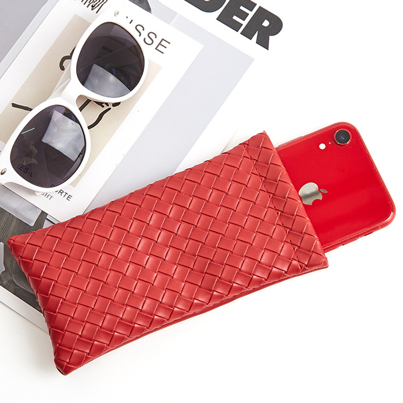 Fashion Weave Pattern Sunglasses Bag PU Leather Glasses Case Pouch Portable Custom Color Phone Storage Bag