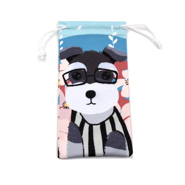 Wholesale Cute animal design eyeglasses pouch double drawstring sunglasses bag