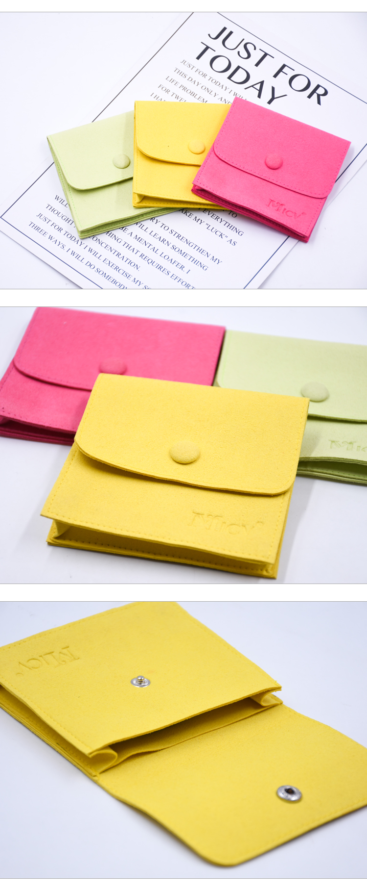 Hot selling fashion suede flocking flap envelope jewelry storage pouch velvet gift bag with necklace insert