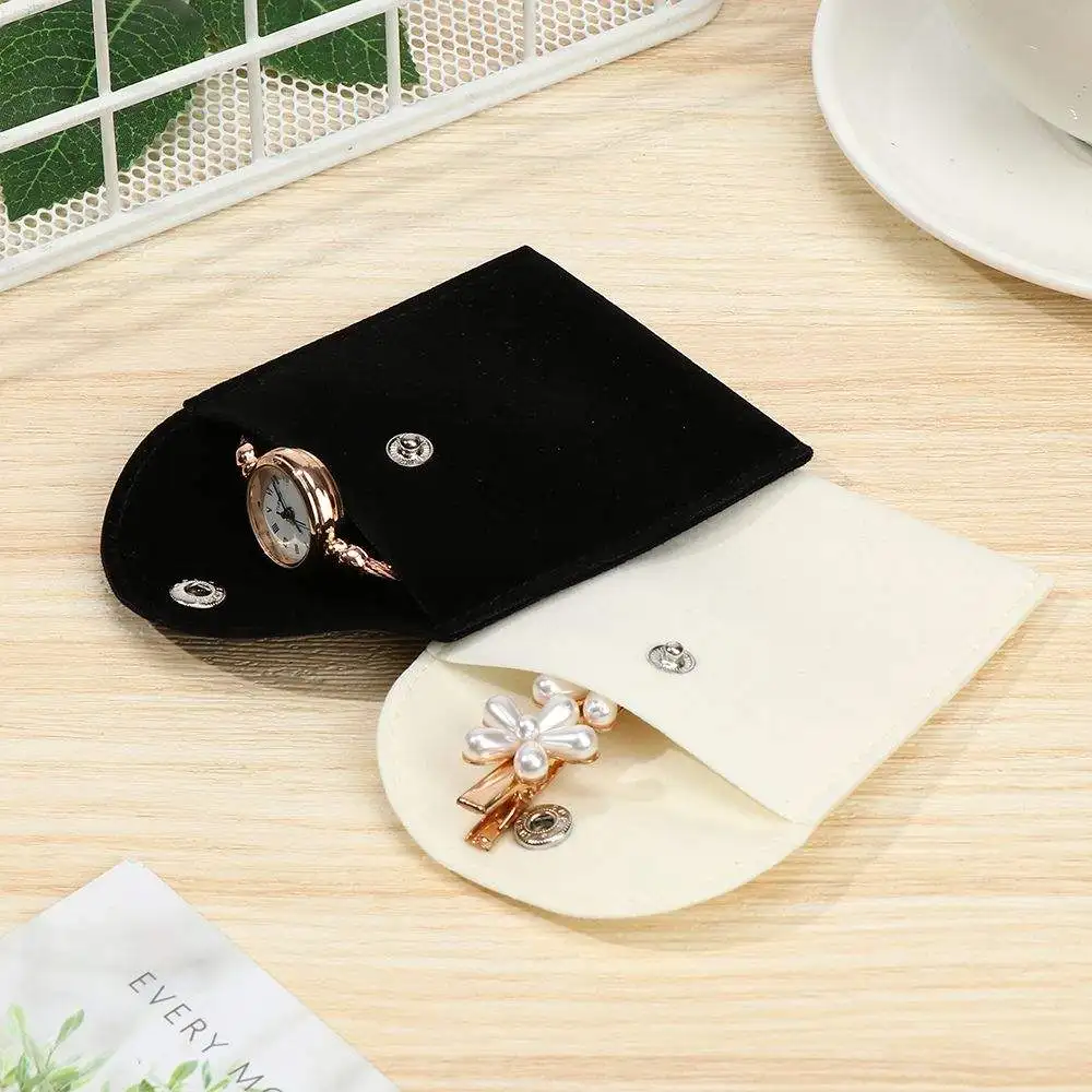 Custom Logo microfiber leather envelope Jewelry Bag snap button Necklace jewel packaging Pouch Gift Bag