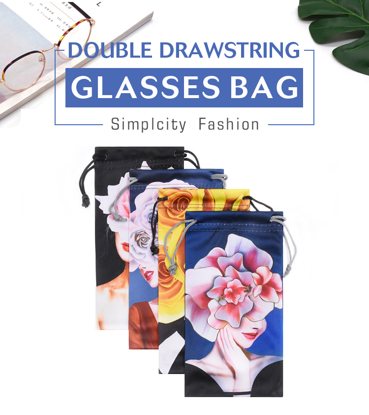 Luxury fabric glasses pouch microfiber transfer printed portable customized eyeglasses bag for women