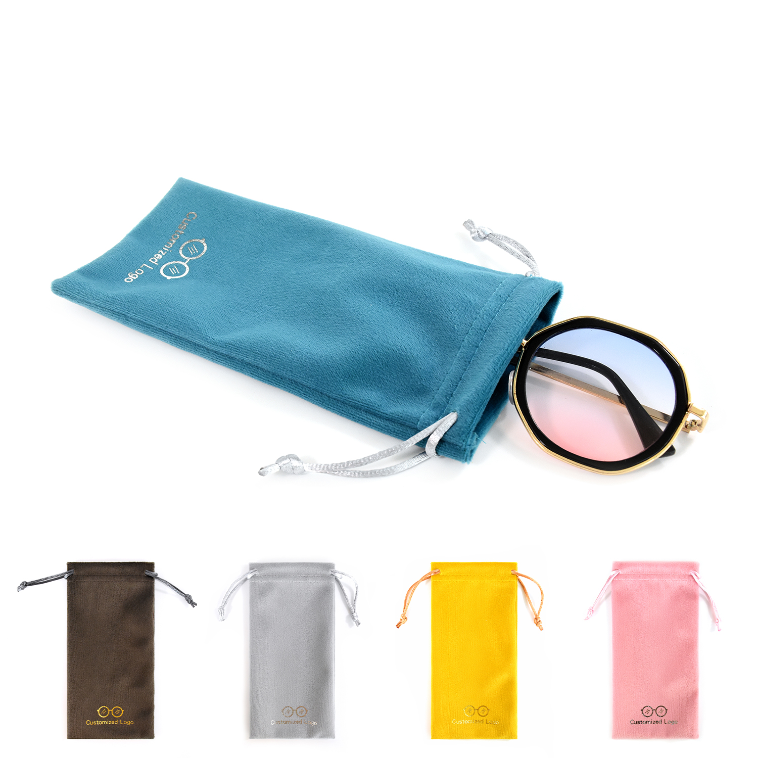 East sunshine Custom logo Velvet Sunglasses packing pouch Bag Drawstring Eyeglasses storage Pouch Glasses Packaging Bag