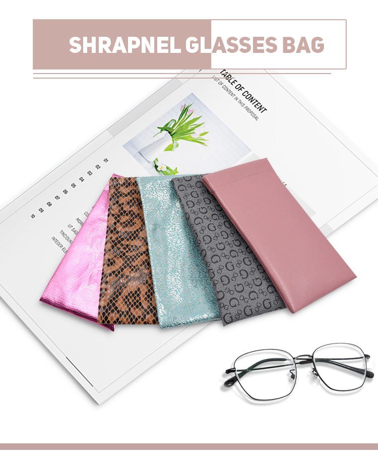 Custom Wholesale Squeeze Spring Storage Glasses Pouch Holder Leather eyeglasses bag Travel sunglasses pouch