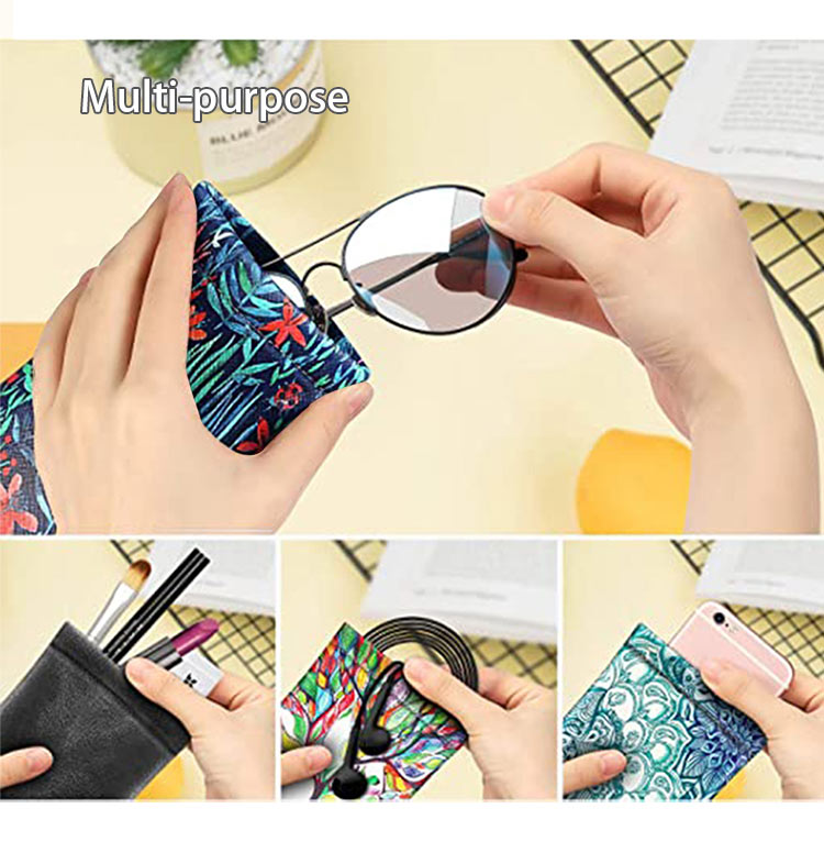 Custom Wholesale Squeeze Spring Storage Glasses Pouch Holder Leather eyeglasses bag Travel sunglasses pouch