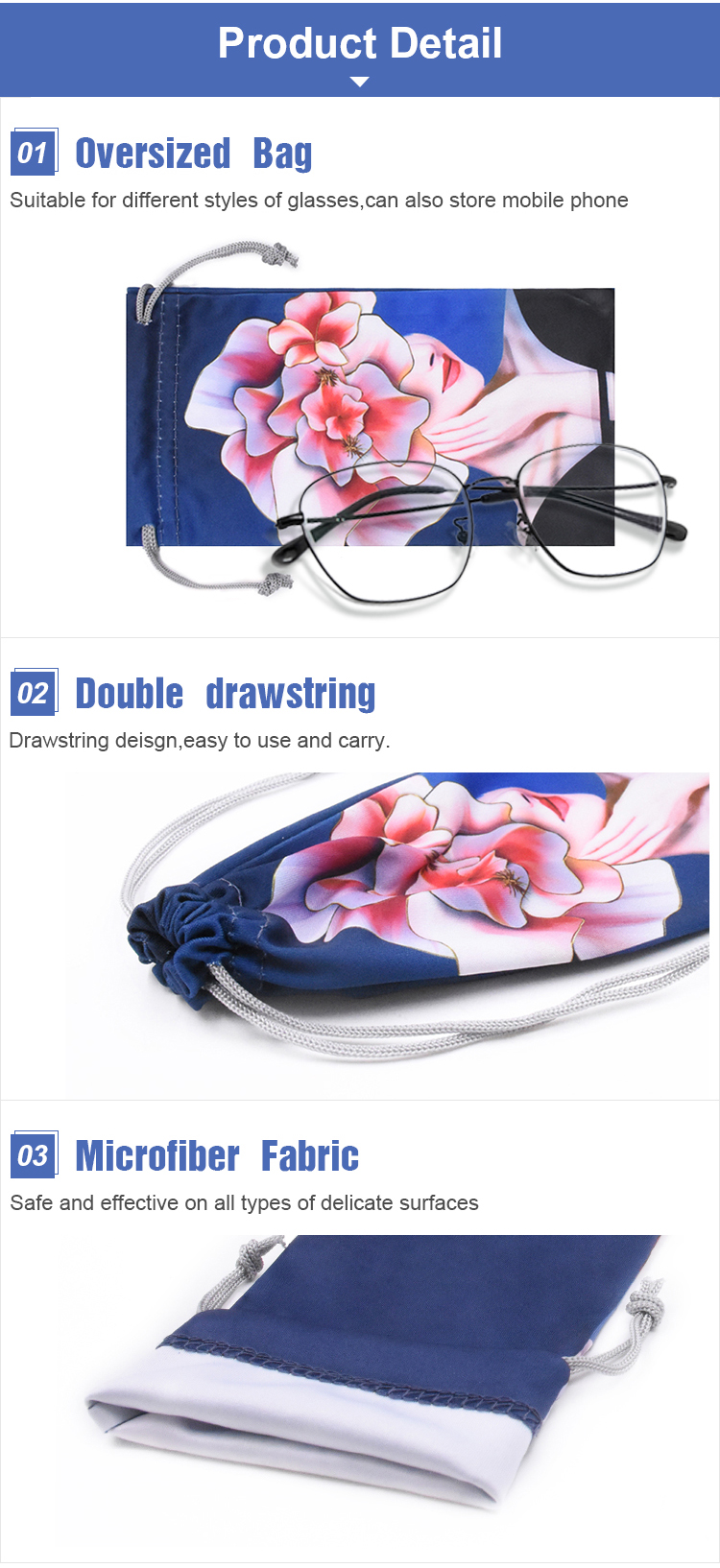 Luxury fabric glasses pouch microfiber transfer printed portable customized eyeglasses bag for women