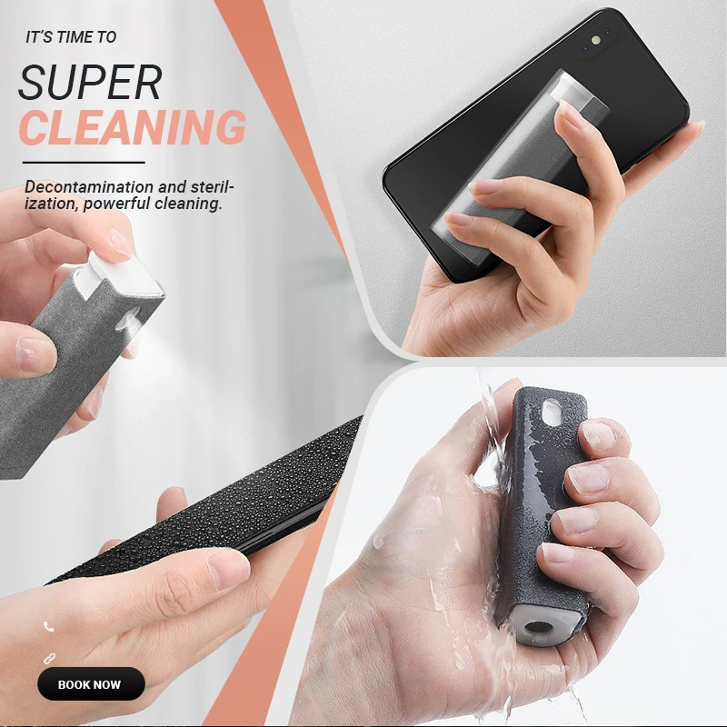 Phone screen cleaning spray dusting microfiber cleaning kit screen cleaning bottle with refill liquid carton packaging